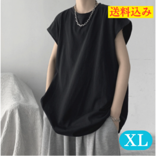 ノースリーブ Tシャツ オーバーサイズ メンズ 韓国 ストリート ブラック(Tシャツ/カットソー(半袖/袖なし))