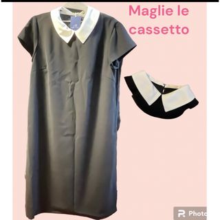 【Maglie le cassetto】 ブラック襟付きワンピース.Msize.(ひざ丈ワンピース)