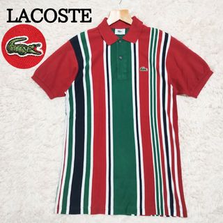 ラコステ(LACOSTE)のLACOSTE　ラコステ　ポロシャツ　ストライプ　緑　赤　黒　白　サイズ3(ポロシャツ)