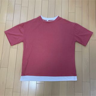 レディース　Tシャツ　ピンク　重ね着風(Tシャツ(半袖/袖なし))