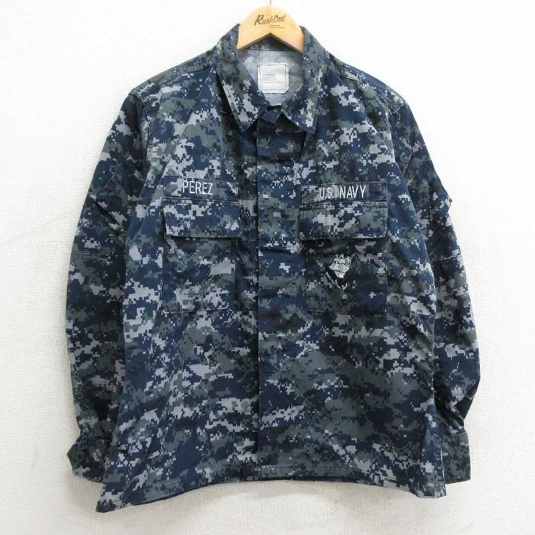 L★古着 長袖 ミリタリー ジャケット メンズ USネイビー NAVY デジタルカモ USA製 紺 ネイビー 迷彩 24may09 中古 アウター フライト メンズのジャケット/アウター(ダッフルコート)の商品写真