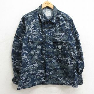 L★古着 長袖 ミリタリー ジャケット メンズ USネイビー NAVY デジタルカモ USA製 紺 ネイビー 迷彩 24may09 中古 アウター フライト(ダッフルコート)