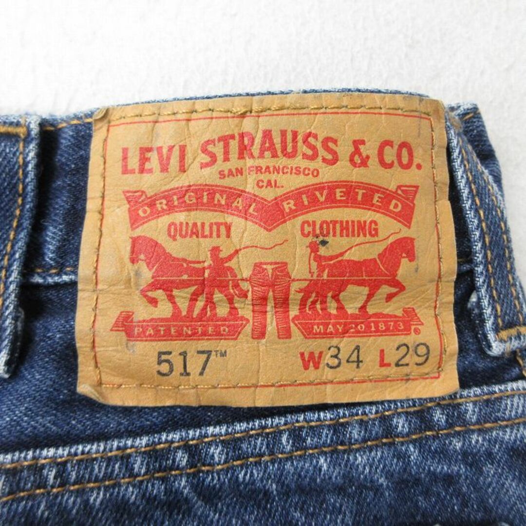 Levi's(リーバイス)のW34★古着 ジーンズ Levis リーバイス 517 メンズ ブーツカット ヒゲ コットン 紺 ネイビー デニム 24may09 中古 ボトムス ジーパン Gパン ロング パンツ メンズのパンツ(ワークパンツ/カーゴパンツ)の商品写真