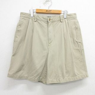 トミーヒルフィガー(TOMMY HILFIGER)のW36★古着 トミーヒルフィガー TOMMY HILFIGER ショート パンツ ショーツ メンズ 90年代 90s ワンポイントロゴ コットン ベージュ カーキ 24may09 中古 ボトムス 短パン ショーパン ハーフ(ワークパンツ/カーゴパンツ)