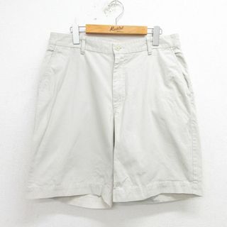 W34★古着 ショート パンツ ショーツ メンズ 90年代 90s コットン USA製 薄ベージュ カーキ 24may09 中古 ボトムス 短パン ショーパン ハーフ(ワークパンツ/カーゴパンツ)