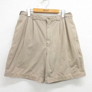 W33★古着 ペリーエリス ショート パンツ ショーツ メンズ 90年代 90s コットン ベージュ カーキ 24may09 中古 ボトムス 短パン ショーパン ハーフ(ワークパンツ/カーゴパンツ)