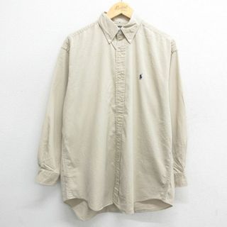 ラルフローレン(Ralph Lauren)のXL★古着 ラルフローレン Ralph Lauren 長袖 ブランド シャツ メンズ 90年代 90s ワンポイントロゴ 大きいサイズ コットン ボタンダウン ベージュ カーキ 24may09 中古 トップス(シャツ)