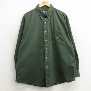 ラルフローレン(Ralph Lauren)のXL★古着 ラルフローレン Ralph Lauren チャップス 長袖 ブランド シャツ メンズ 90年代 90s ワンポイントロゴ 大きいサイズ コットン ボタンダウン 緑 グリーン 24may09 中古 トップス(シャツ)