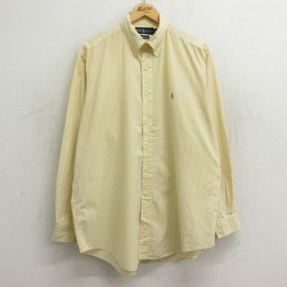 ラルフローレン(Ralph Lauren)のXL★古着 ラルフローレン Ralph Lauren 長袖 ブランド シャツ メンズ 90年代 90s ワンポイントロゴ YARMOUTH 大きいサイズ コットン ボタンダウン 薄黄他 イエロー チェック 24may09 中古 トップス(シャツ)