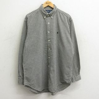 ラルフローレン(Ralph Lauren)のXL★古着 ラルフローレン Ralph Lauren 長袖 ブランド シャツ メンズ 90年代 90s ワンポイントロゴ BLAKE コットン ボタンダウン 黒他 ブラック チェック 24may09 中古 トップス(シャツ)