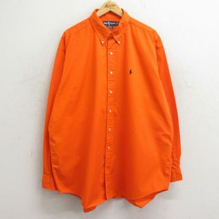 ラルフローレン(Ralph Lauren)のXL★古着 ラルフローレン Ralph Lauren 長袖 ブランド シャツ メンズ 90年代 90s ワンポイントロゴ BLAKE 大きいサイズ ロング丈 コットン ボタンダウン オレンジ 24may09 中古 トップス(シャツ)