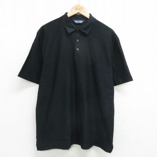 ラルフローレン(Ralph Lauren)のXL★古着 ラルフローレン Ralph Lauren ポロゴルフ 半袖 ブランド ポロ シャツ メンズ 90年代 90s ワンポイントロゴ ヘリンボーン コットン 黒 ブラック 24may09 中古 トップス(ポロシャツ)