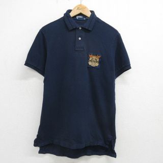 ラルフローレン(Ralph Lauren)のXL★古着 ラルフローレン Ralph Lauren 半袖 ブランド ポロ シャツ メンズ 90年代 90s エンブレム 鹿の子 コットン 紺 ネイビー 24may09 中古 トップス(ポロシャツ)