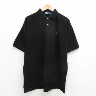 ラルフローレン(Ralph Lauren)のXL★古着 ラルフローレン Ralph Lauren 半袖 ブランド ポロ シャツ メンズ 90年代 90s ワンポイントロゴ 鹿の子 コットン 黒 ブラック 24may09 中古 トップス(ポロシャツ)