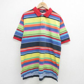 XL★古着 ラルフローレン Ralph Lauren 半袖 ブランド ポロ シャツ メンズ 90年代 90s ワンポイントロゴ マルチカラー 鹿の子 コットン 黄緑他 【spe】 24may09 中古 トップス