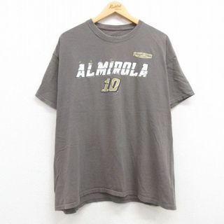 XL★古着 半袖 Tシャツ メンズ レーシング マスタング エリックアルミローラ コットン クルーネック グレー 24may09 中古(Tシャツ/カットソー(半袖/袖なし))