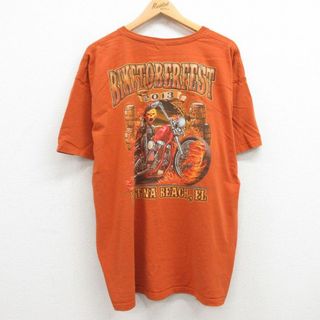 XL★古着 半袖 Tシャツ メンズ バイク デイトナビーチ 大きいサイズ コットン クルーネック オレンジ系 24may09 中古(Tシャツ/カットソー(半袖/袖なし))