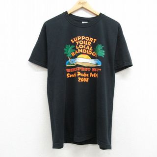 L★古着 ジャージーズ 半袖 ビンテージ Tシャツ メンズ 00年代 00s BIKE FEST ヤシの木 クルーネック 黒 ブラック 24may09 中古(Tシャツ/カットソー(半袖/袖なし))