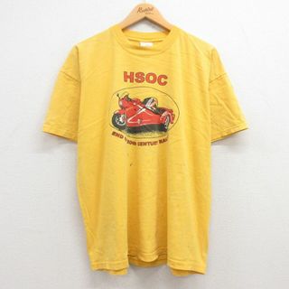 スクリーンスターズ(SCREEN STARS)のXL★古着 スクリーンスターズ 半袖 ビンテージ Tシャツ メンズ 00年代 00s バイク HSOC 大きいサイズ コットン クルーネック アイルランド製 黄 イエロー 24may09 中古(Tシャツ/カットソー(半袖/袖なし))