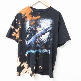 XL★古着 半袖 Tシャツ メンズ ゲーム メタルギアライジング リベンジェンス コットン クルーネック 黒他 ブラック ブリーチ加工 24may09 中古(Tシャツ/カットソー(半袖/袖なし))