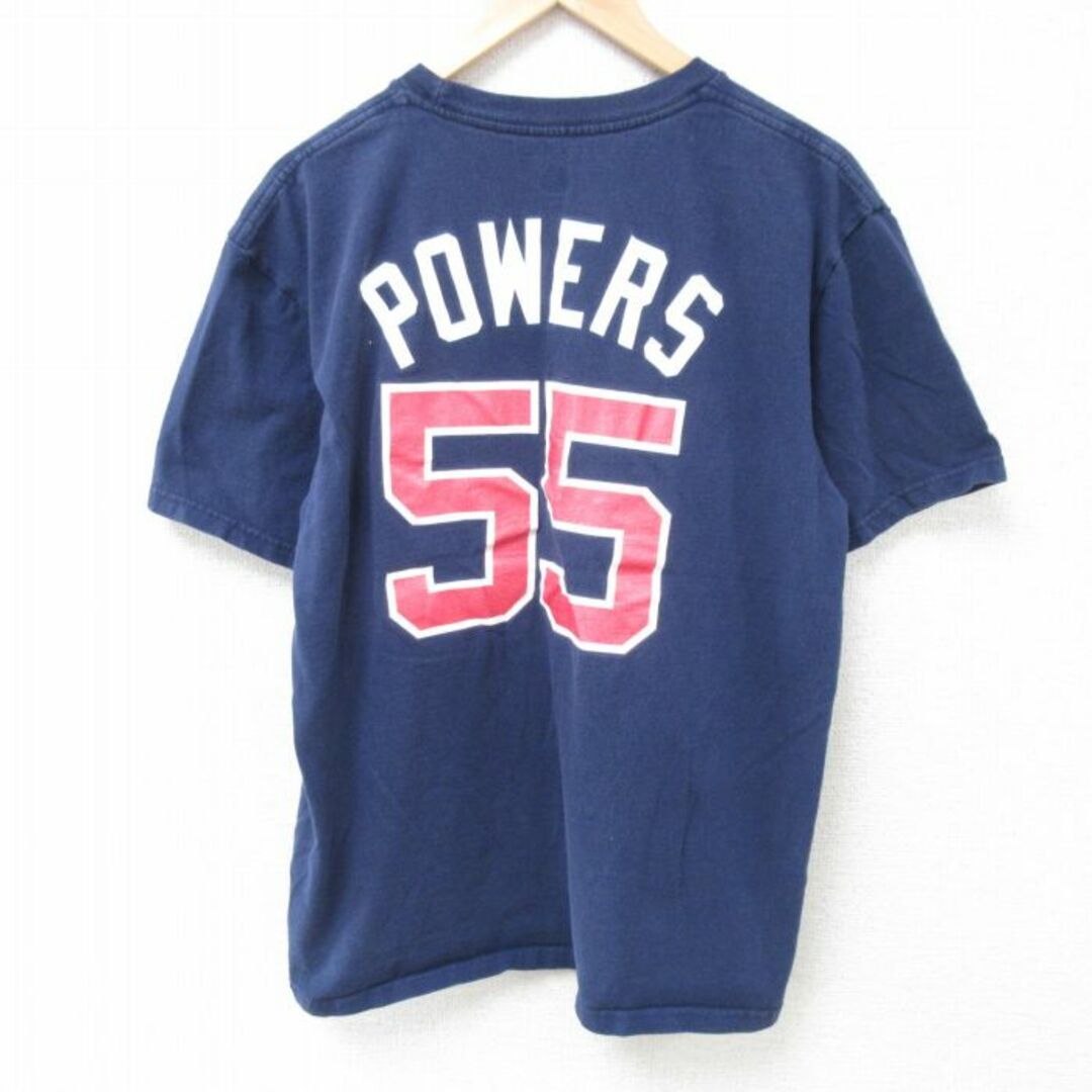 Majestic(マジェスティック)のXL★古着 マジェスティック 半袖 Tシャツ メンズ MLB アトランタブレーブス POWERS 55 コットン クルーネック 紺 ネイビー メジャーリーグ ベースボール 野球 24may09 中古 メンズのトップス(Tシャツ/カットソー(半袖/袖なし))の商品写真