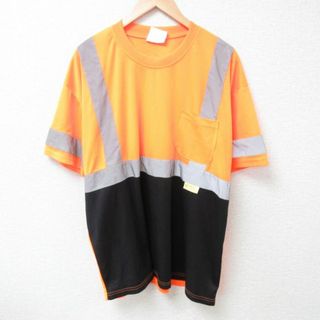 XL★古着 半袖 Tシャツ メンズ リフレクター メッシュ地 胸ポケット付き ツートンカラー 大きいサイズ ポリエステル クルーネック オレンジ他 【spe】 24may09 中古(Tシャツ/カットソー(半袖/袖なし))