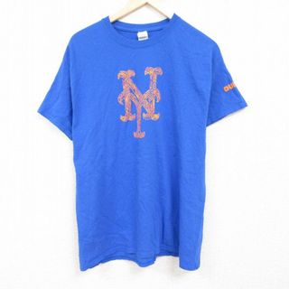 XL★古着 半袖 Tシャツ メンズ NY コットン クルーネック 青 ブルー 24may09 中古(Tシャツ/カットソー(半袖/袖なし))