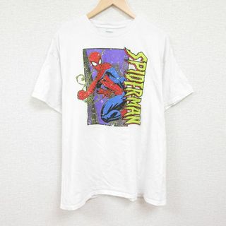 XL★古着 半袖 Tシャツ メンズ マーベル スパイダーマン 大きいサイズ コットン クルーネック 白 ホワイト 24may09 中古