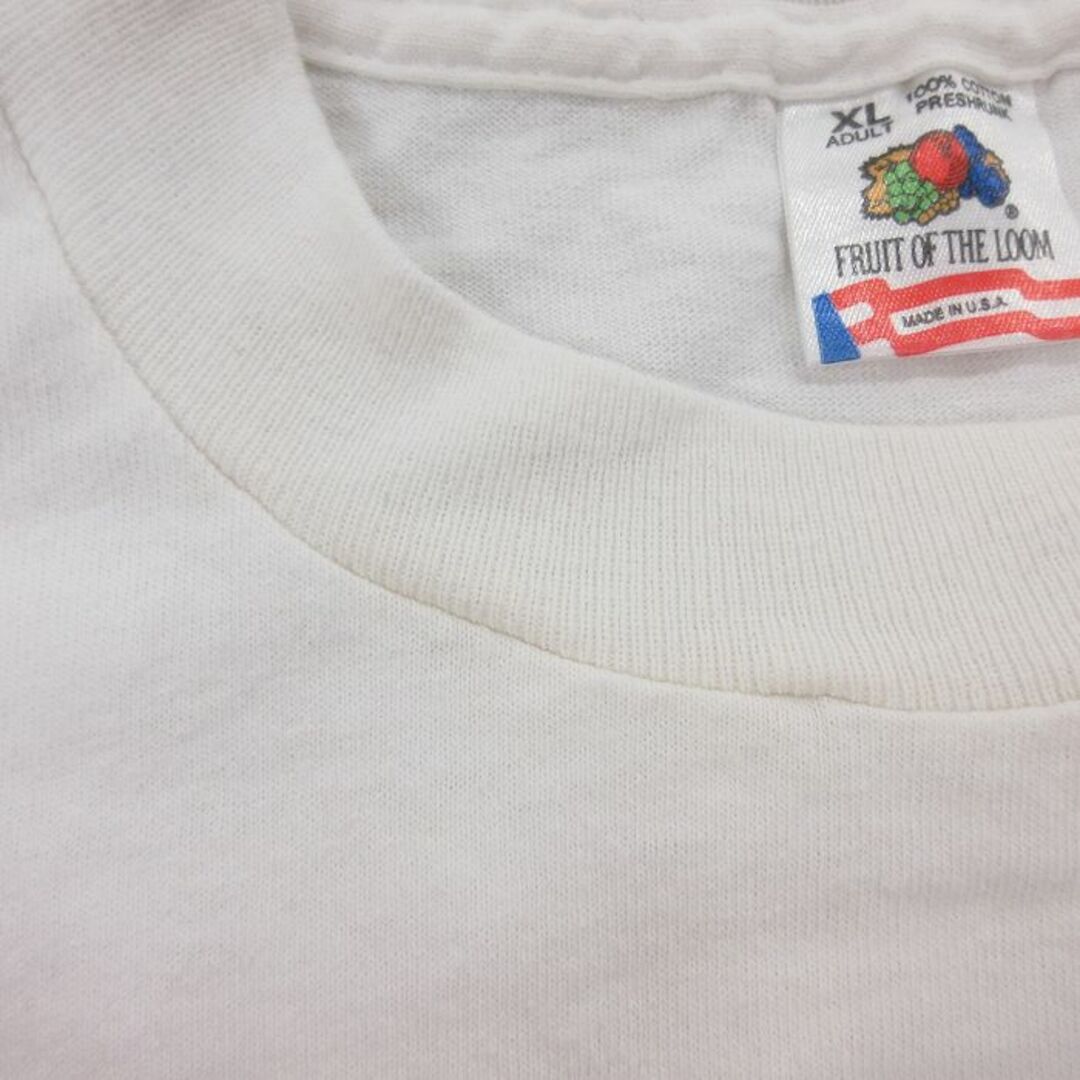 FRUIT OF THE LOOM(フルーツオブザルーム)のXL★古着 フルーツオブザルーム 半袖 ビンテージ Tシャツ メンズ 90年代 90s 犬 ブルドッグ 大きいサイズ コットン クルーネック USA製 白 ホワイト 24may09 中古 メンズのトップス(Tシャツ/カットソー(半袖/袖なし))の商品写真