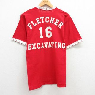 S★古着 半袖 ビンテージ Tシャツ メンズ 80年代 80s FLETCHER メッシュ地 Vネック 赤他 レッド 24may09 中古(Tシャツ/カットソー(半袖/袖なし))