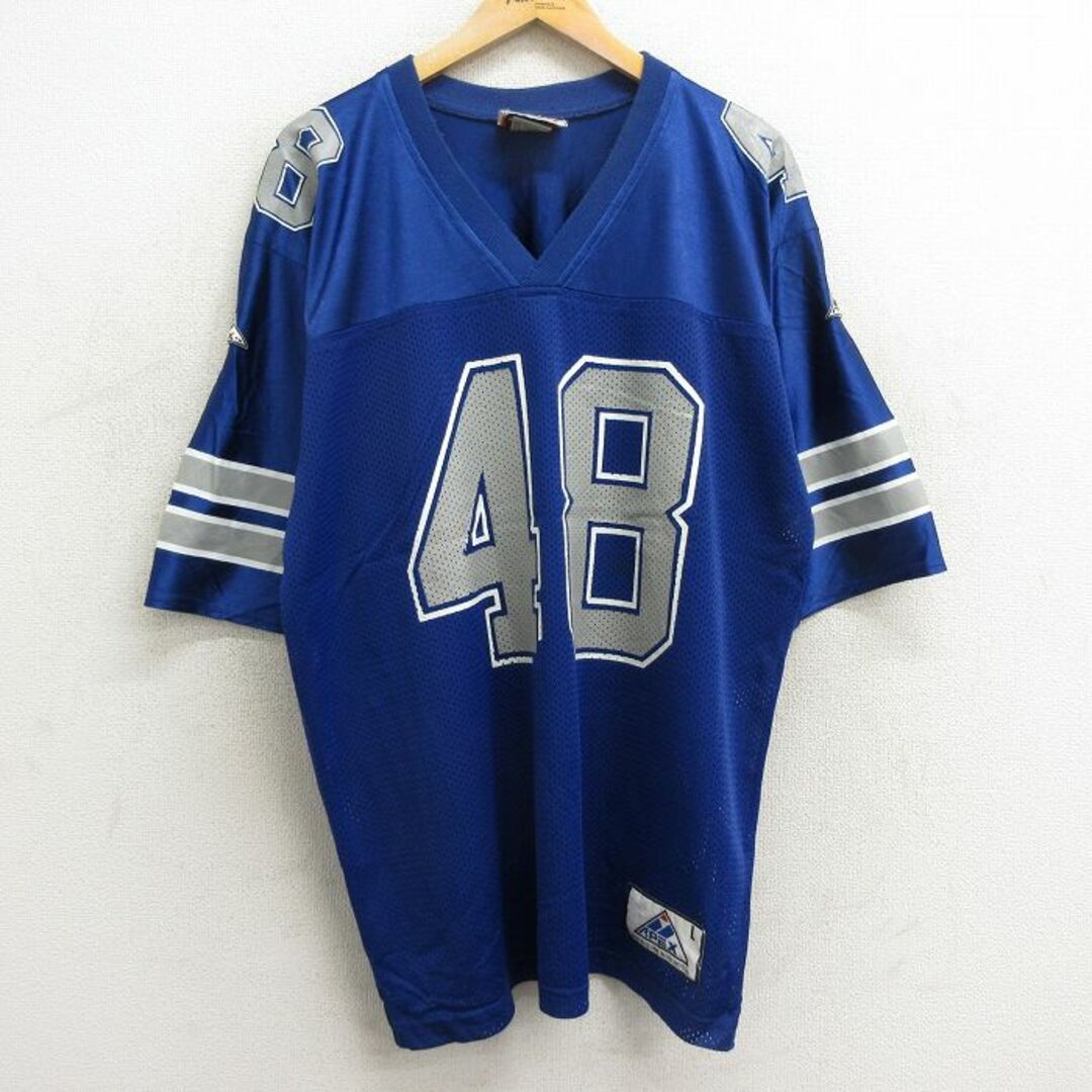 XL★古着 半袖 ビンテージ フットボール Tシャツ メンズ 90年代 90s NFL ダラスカウボーイズ JOHNSTON 48 大きいサイズ ロング丈 メッシュ地 Vネック 紺他 ネイビー ユニフォーム ゲームシャツ アメフト スーパーボウル 【spe】 24may09 中古 メンズのトップス(Tシャツ/カットソー(半袖/袖なし))の商品写真