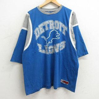 XL★古着 半袖 ビンテージ Tシャツ メンズ 90年代 90s NFL デトロイトライオンズ 大きいサイズ クルーネック 青 ブルー アメフト スーパーボウル 24may09 中古(Tシャツ/カットソー(半袖/袖なし))