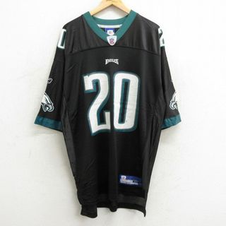 フィラ(FILA)のXL★古着 リーボック REEBOK 半袖 ビンテージ フットボール Tシャツ メンズ 00年代 00s NFL フィラデルフィアイーグルス ブライアンイーグルス 20 大きいサイズ ロング丈 メッシュ地 Vネック 黒 ブラック ユニフォーム ゲームシャツ アメフト スーパーボウル 【spe】 24may0(Tシャツ/カットソー(半袖/袖なし))