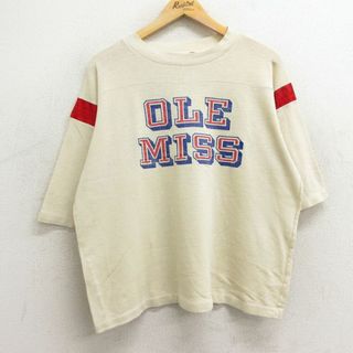 XL★古着 ARTEX 半袖 ビンテージ フットボール Tシャツ メンズ 70年代 70s OLE MISS 大きいサイズ クルーネック ベージュ系他 カーキ 24may09 中古(Tシャツ/カットソー(半袖/袖なし))