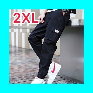 ブラック　2XL　メンズ　カーゴパンツ　ゆったり　ブラック　オーバーサイズ(チノパン)