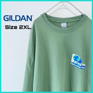 ギルダン Tシャツ 古着 2XL ゆるダボ バックプリント グリーン/32(Tシャツ/カットソー(半袖/袖なし))