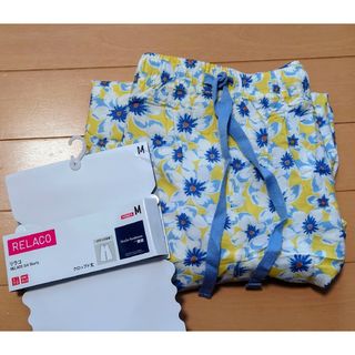 ユニクロ(UNIQLO)のユニクロ　リラコ　M　花柄イエロー(ルームウェア)