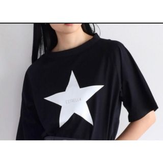 【新品未使用】LASUD スターモチーフプリントTシャツ ブラック