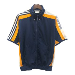 アディダス(adidas)の80年代 adidas アディダス 半袖 ジャージ トラックジャケット スポーツ ネイビー (メンズ F168) 中古 古着 Q6227(スウェット)