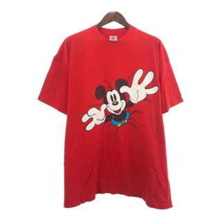 ディズニー(Disney)の90年代 USA製 Disney ディズニー MICKY&CO 青パン ミッキー 半袖Ｔシャツ アニメT キャラクター レッド(メンズ ONE SIZE) 中古 古着 Q6228(Tシャツ/カットソー(半袖/袖なし))