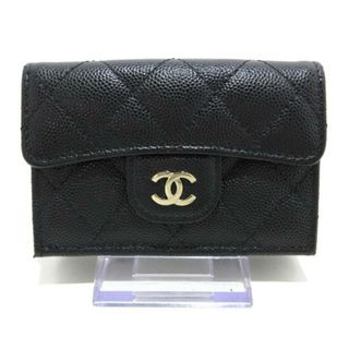 シャネル(CHANEL)のCHANEL(シャネル) 3つ折り財布美品  - 黒 ゴールド金具 キャビアスキン(財布)