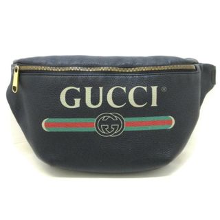 グッチ(Gucci)のGUCCI(グッチ) ウエストポーチ グッチプリントベルトバッグ 493869 黒×ダークグリーン×マルチ レザー(ボディバッグ/ウエストポーチ)