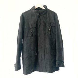 ランバンオンブルー(LANVIN en Bleu)のLANVIN en Bleu(ランバンオンブルー) コート サイズ48 XL メンズ - ダークグレー×グレー 長袖/ストライプ/ジップアップ/収納フード/冬(その他)