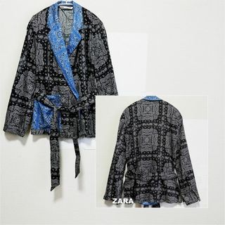 【ZARA】ザラ ペイズリー総柄 ブルー&ブラック シャツジャケット