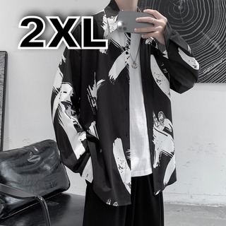 【在庫わずか】2XL ストリート 黒 ビッグシルエット モノトーン 長袖 シャツ(シャツ)