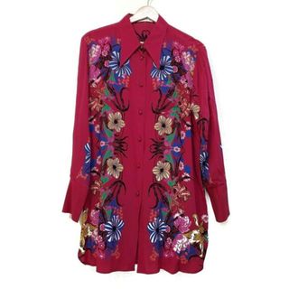 エトロ(ETRO)のETRO(エトロ) ワンピース レディース美品  - ピンク×マルチ レギュラーカラー/長袖/ひざ丈/シルク/花柄/シャツワンピ(その他)