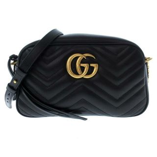 グッチ(Gucci)のGUCCI(グッチ) ショルダーバッグ レディース美品  GGマーモント キルティング スモール ショルダーバッグ 447632 黒 チェーンショルダー/イニシャル刻印 レザー(ショルダーバッグ)