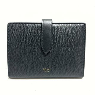 セリーヌ(celine)のCELINE(セリーヌ) 2つ折り財布美品  ミディアム ストラップウォレット 黒 グレインドカーフスキン(財布)