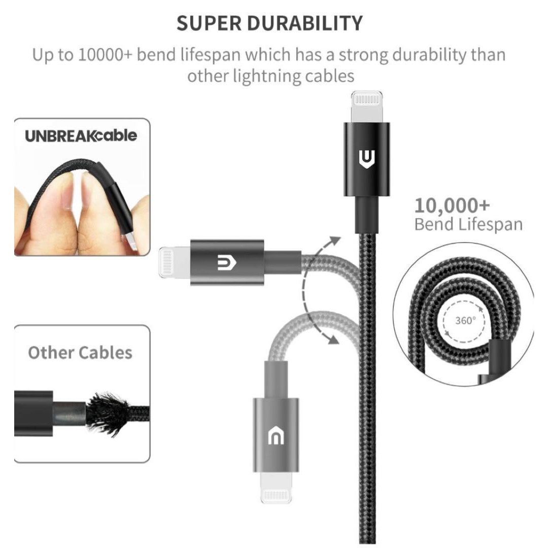 UNBREAKcable iPhone 充電ケーブル 1M【/MFi 認証 最新 スマホ/家電/カメラのスマホアクセサリー(その他)の商品写真