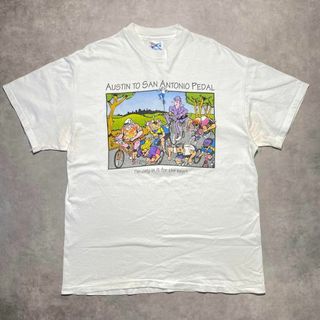 ヘインズ(Hanes)の90s バイクデザイン ホワイトTシャツ Lサイズ 自転車US古着 USA製(Tシャツ/カットソー(半袖/袖なし))